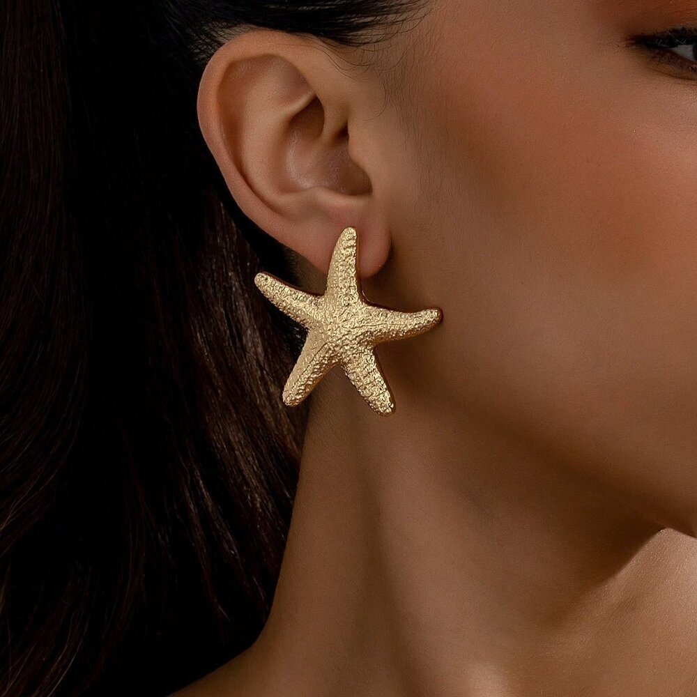 Gold Sexy Women's Cross-Border Hot-Selling Ocean-Themed Starfish Earrings